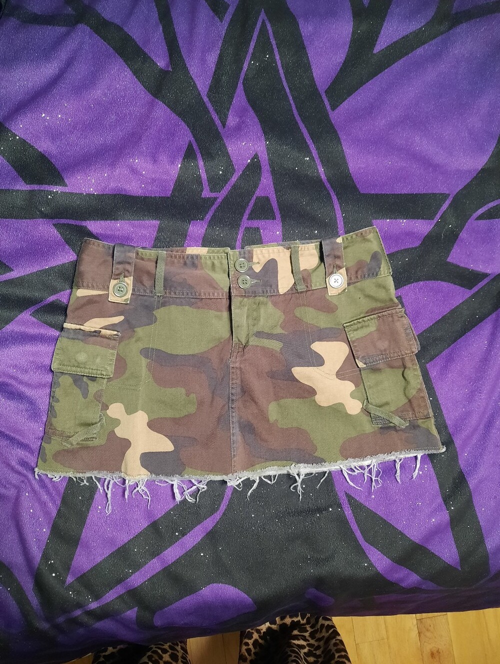 LONDONJEAN Camo Mini Skirt in Olive and Brown